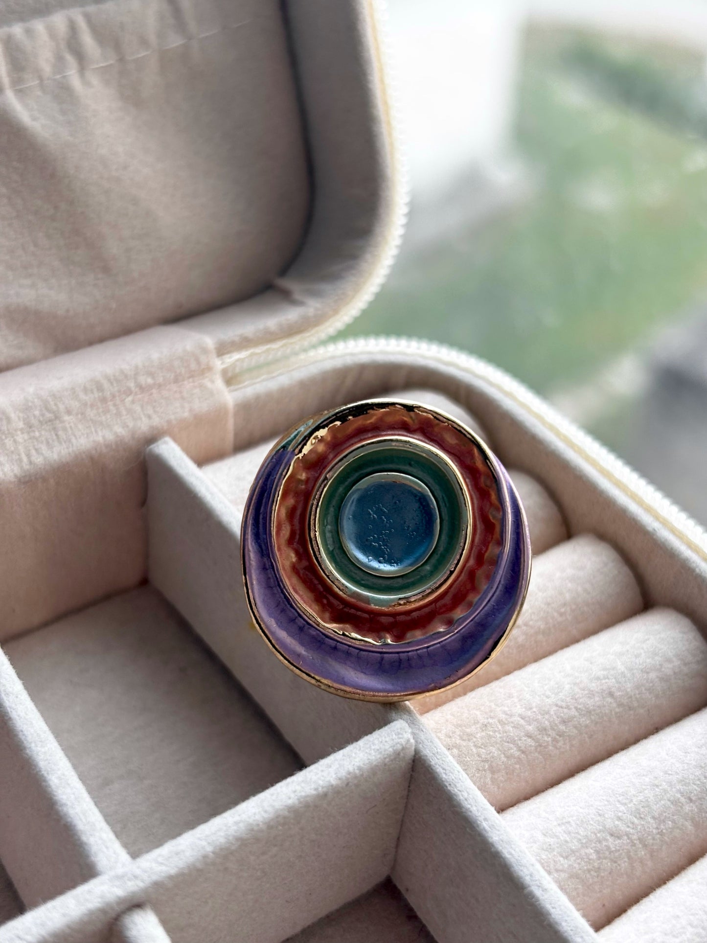 Abstract Enamel Round Gold Statement Ring