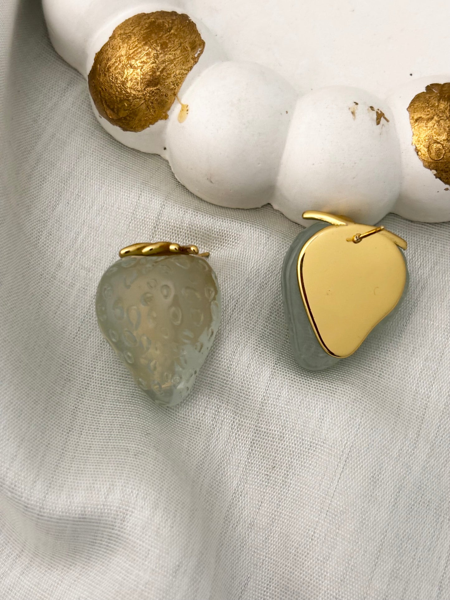 Blush Strawberry Resin Gold Studs (Sea Green)