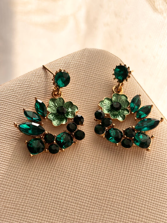 Emerald Flutterloop Crystal Drops - Gold Plated