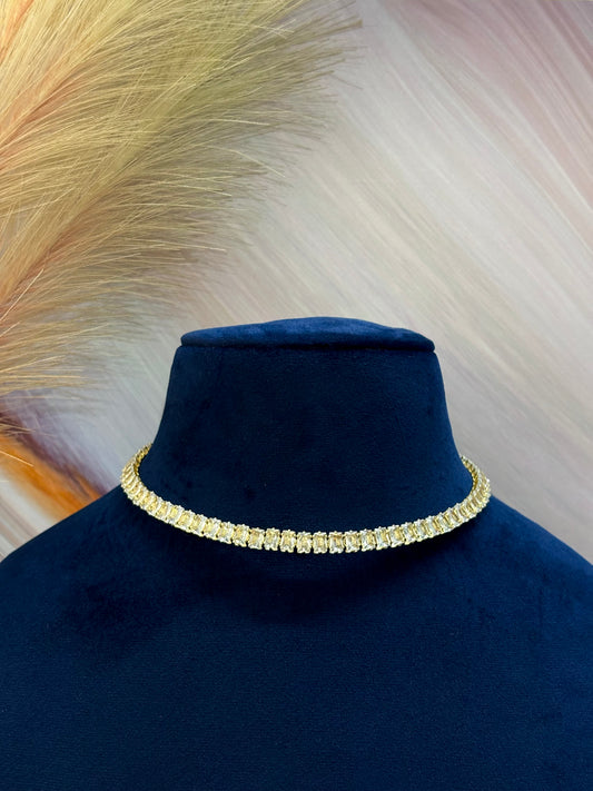 Golden Tennis Choker Necklace with Cubic Zirconia