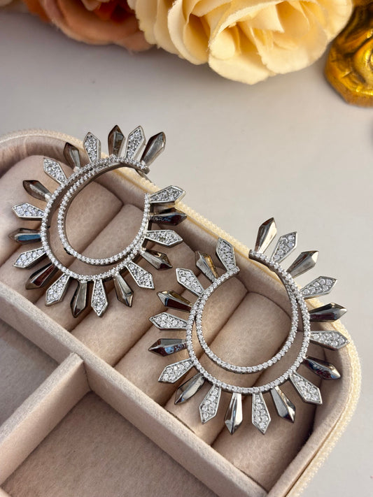 Smokestar Dark Silver Shade Nano AD stonework Earrings | Wedding & Party