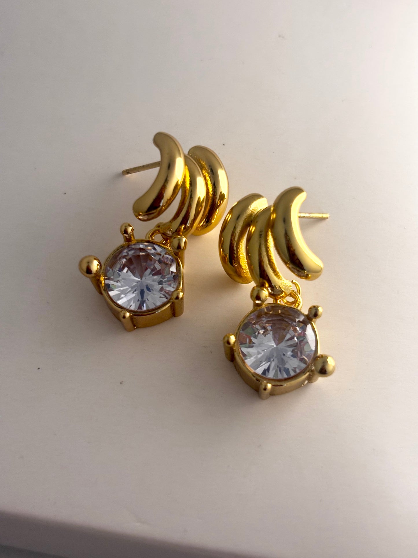 Triona Earrings | Triple Curve CZ Drops