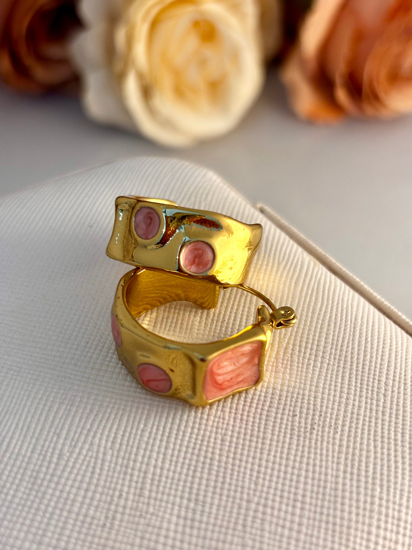 Peachy Pop Marbled Hoops | 18kt Gold Plated Stainless Steel