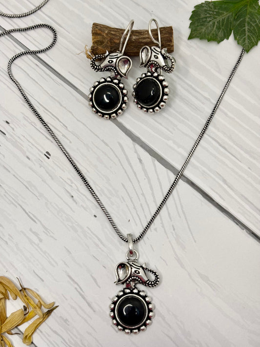Elephant Charm Jewelry Set (Black)