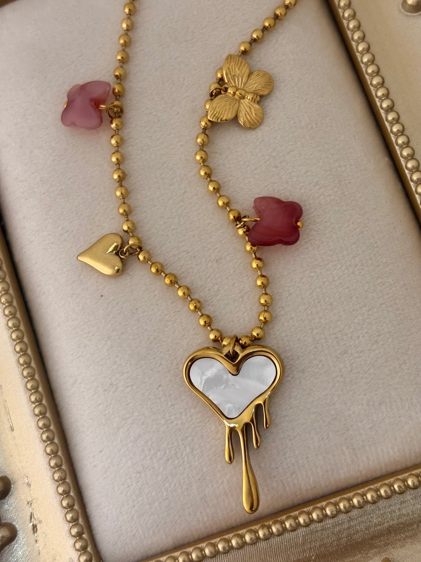 Melted Heart with Charms | Gold Plated Necklace