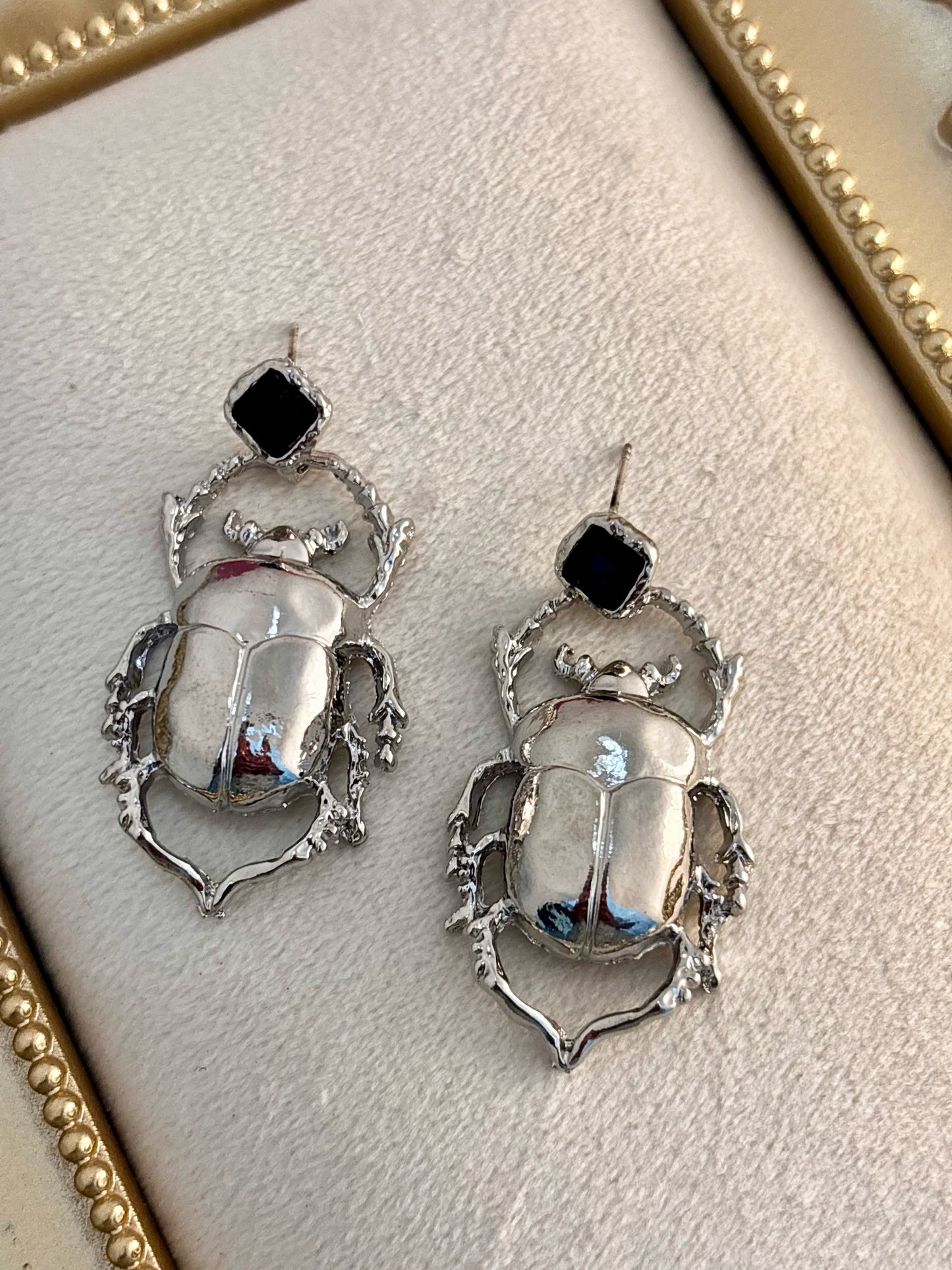 Silver Beetle Muse | Statement Earrings | Insect Inspired
