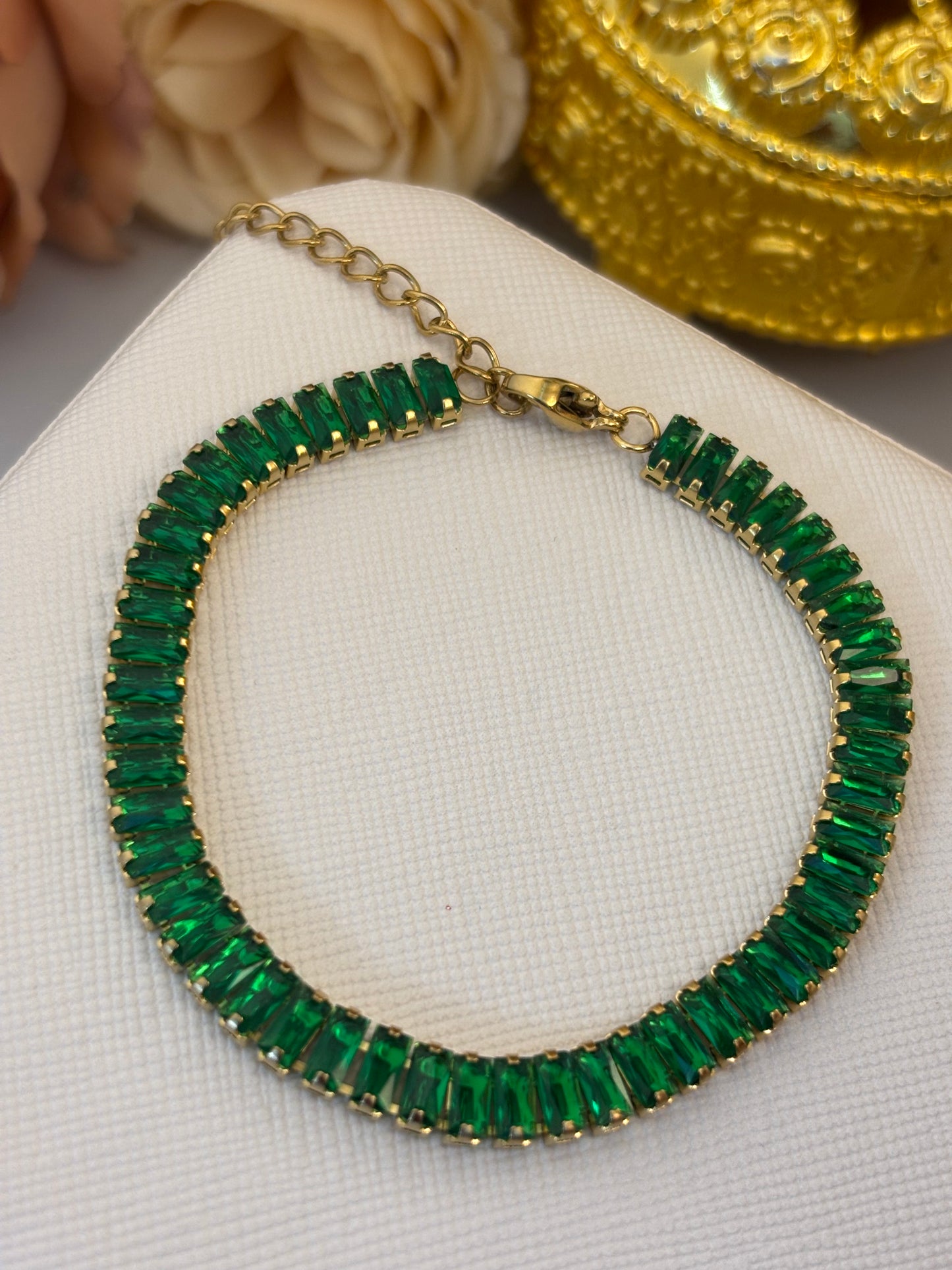 Baguette Green Crystal Tennis Bracelet