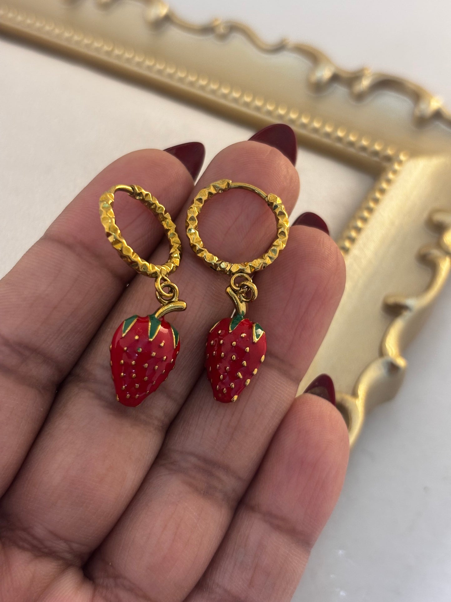 Strawberry Pop Hoop Earrings | 18kt Gold Plated
