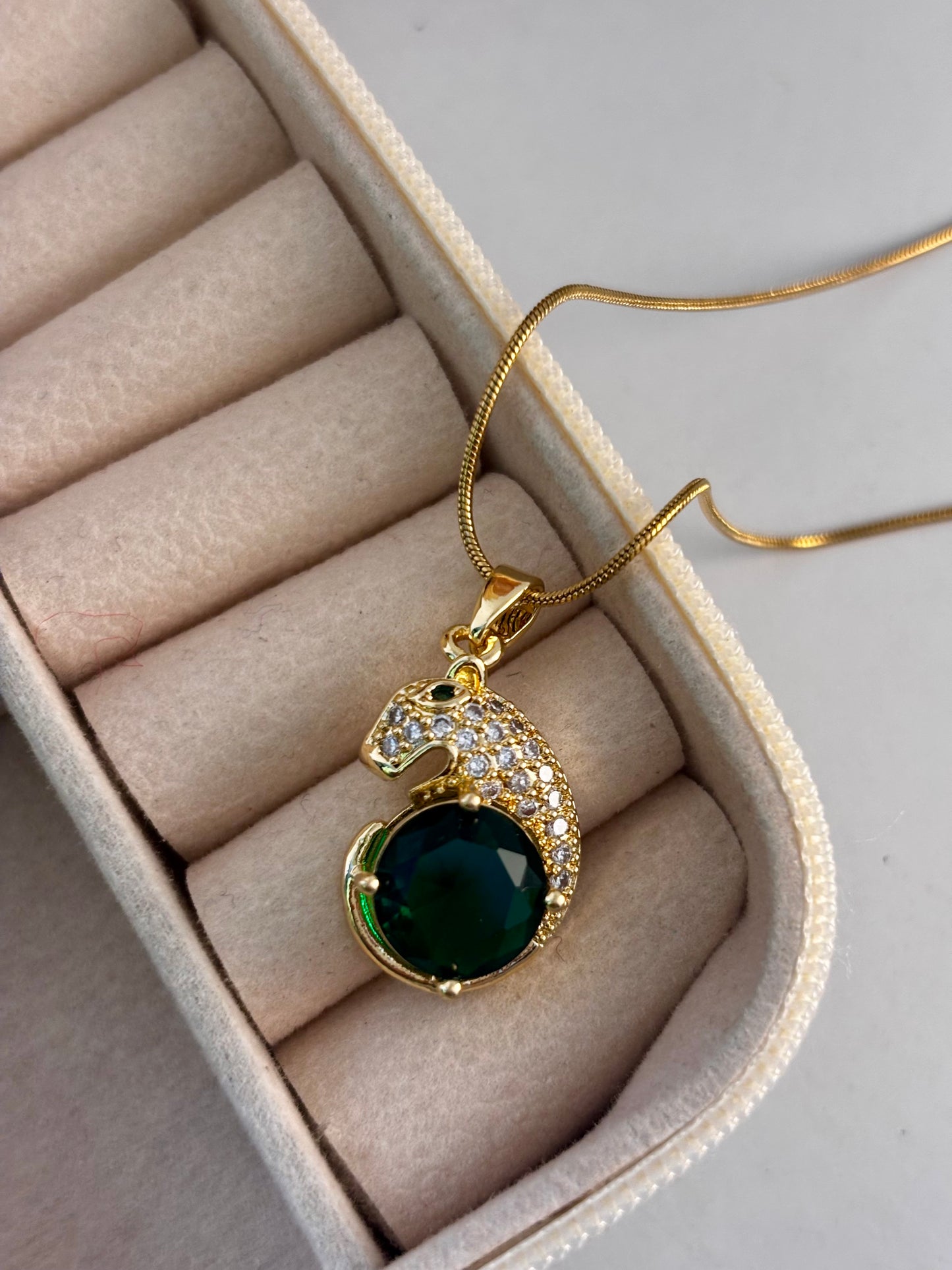 Emerald Zircon Panther Pinteresty Necklace | Gold Plated Non Tarnish
