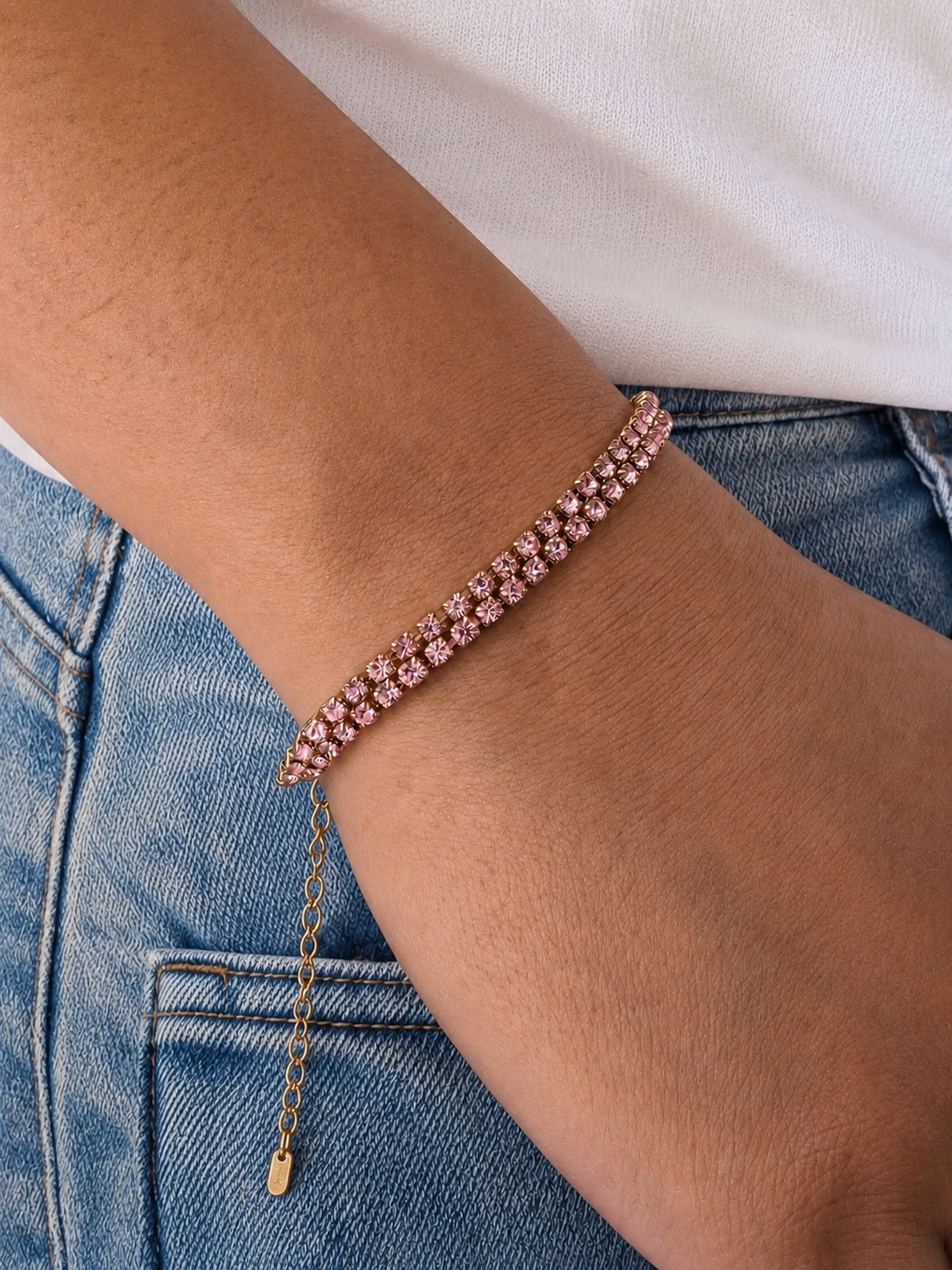 Double Row Pink Rhinestone Tennis Bracelet