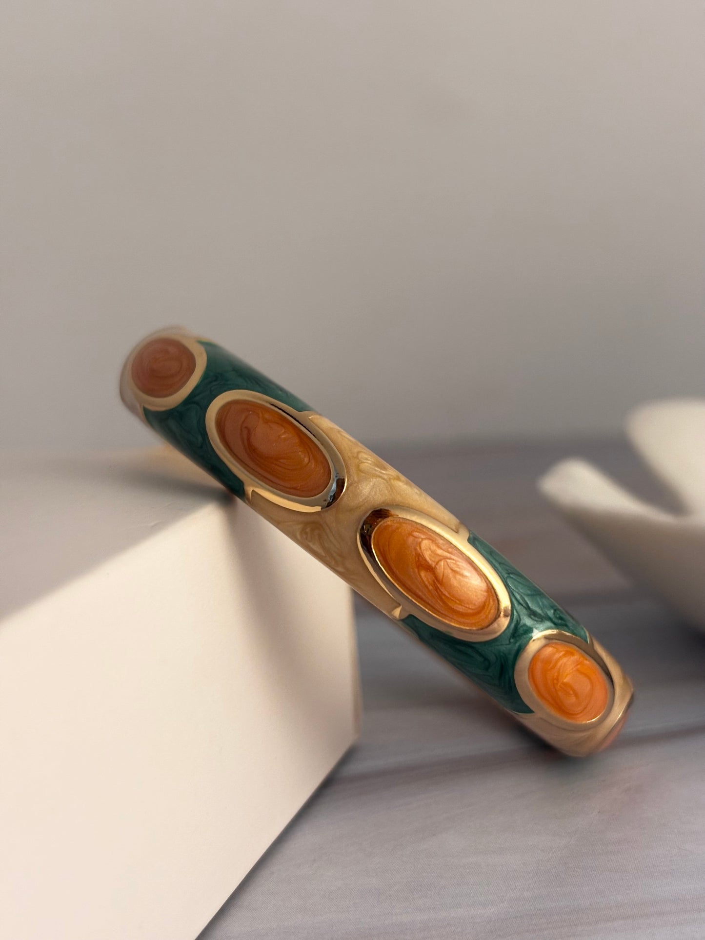 Green-Brown Gold-Tone Statement Bangle Bracelet for women