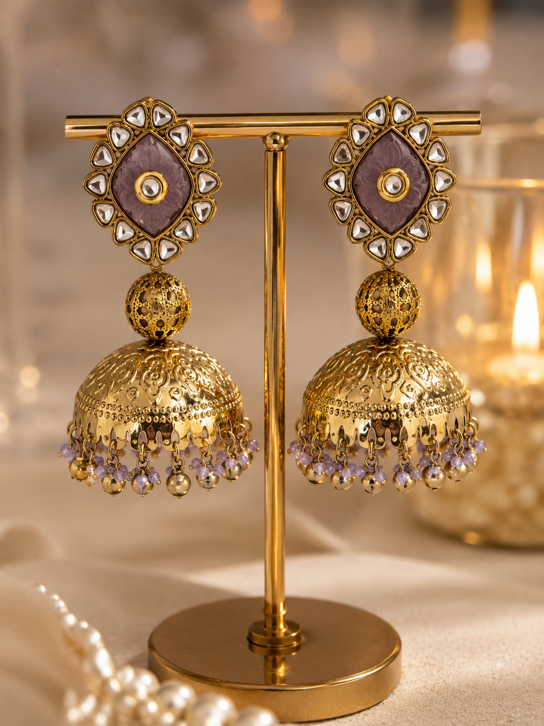 Ira Kundan Wedding and Ethnic Jhumka (Lavender)