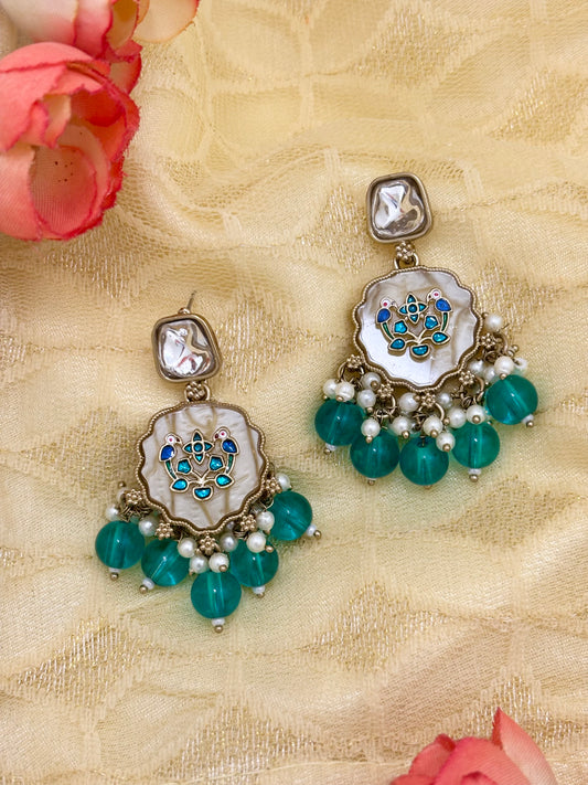 Chitrani Kundan Earrings (Green)