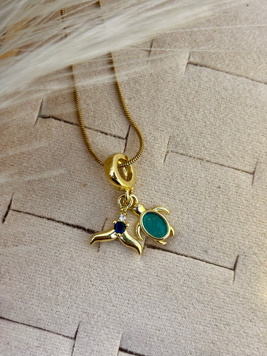 Tortoise & Dolphin Pendant Necklace – Gold Plated, Anti-Tarnish