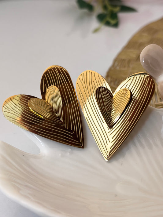 Chunky Golden Heartline Statement Earrings for Women