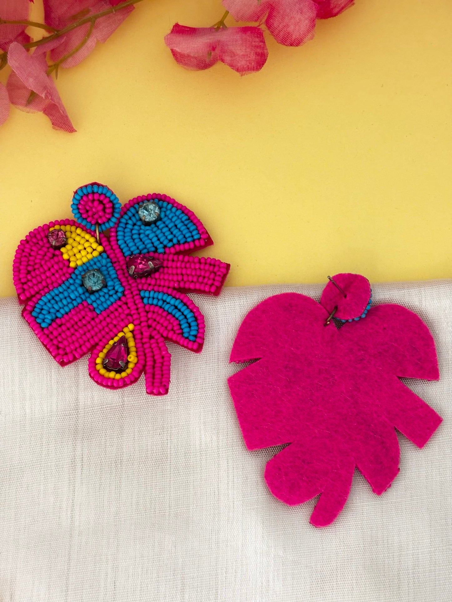 Pink Tropic Beaded Handmade Earrings