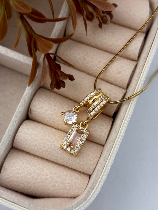 Pink Crystal Charm Necklace Pendant | Anti Tarnish Stainless Steel