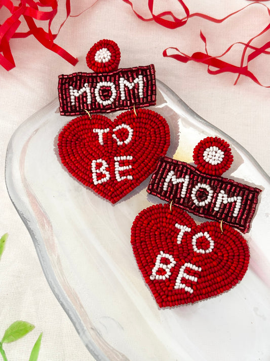 Handmade Mom-To-Be Heart Beaded Earrings