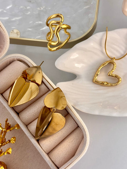 Golden Crush Heart | Set of 3 - Earring + Necklace + Ring