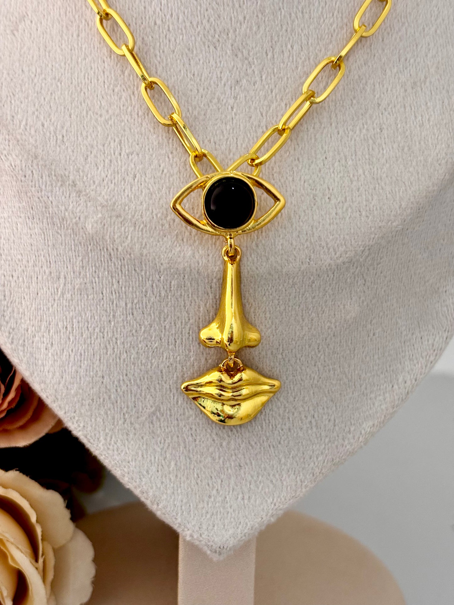Nazar Block Pendant Necklace | Abstract Face Statement Piece