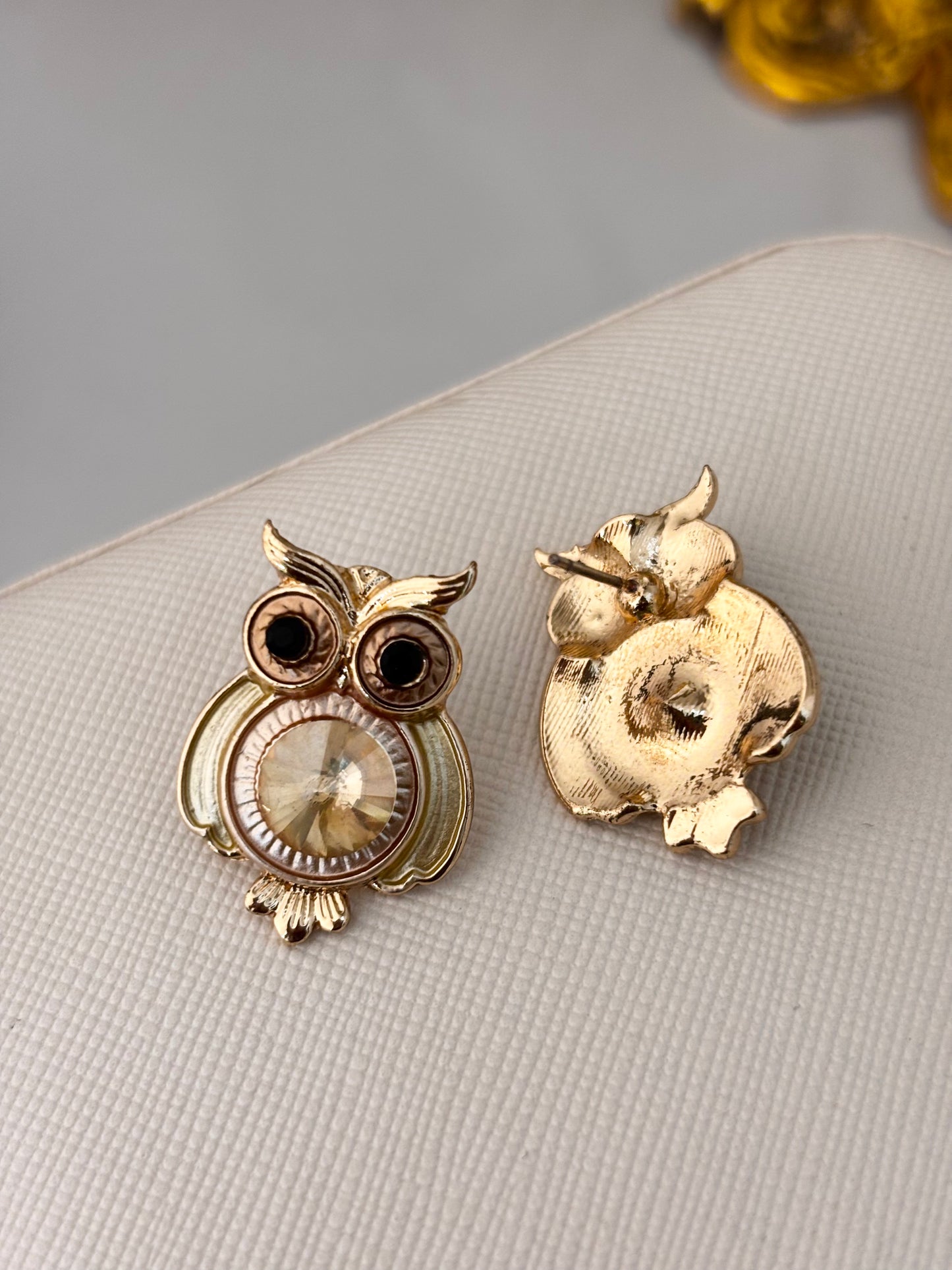 Owl Stud Earrings for Women | Anti-Tarnish Gold Plated Zircon Enamel Earrings India