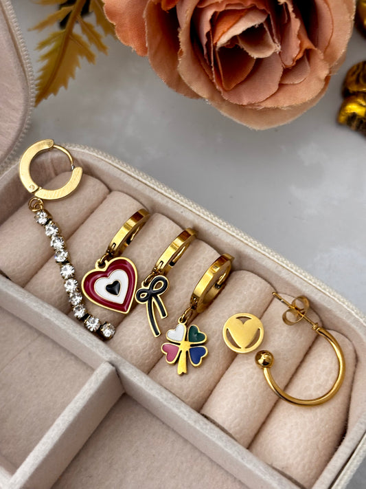 Heart & Spark Ear Party | 6 Earrings Set | Anti Tarnish Gold Plated