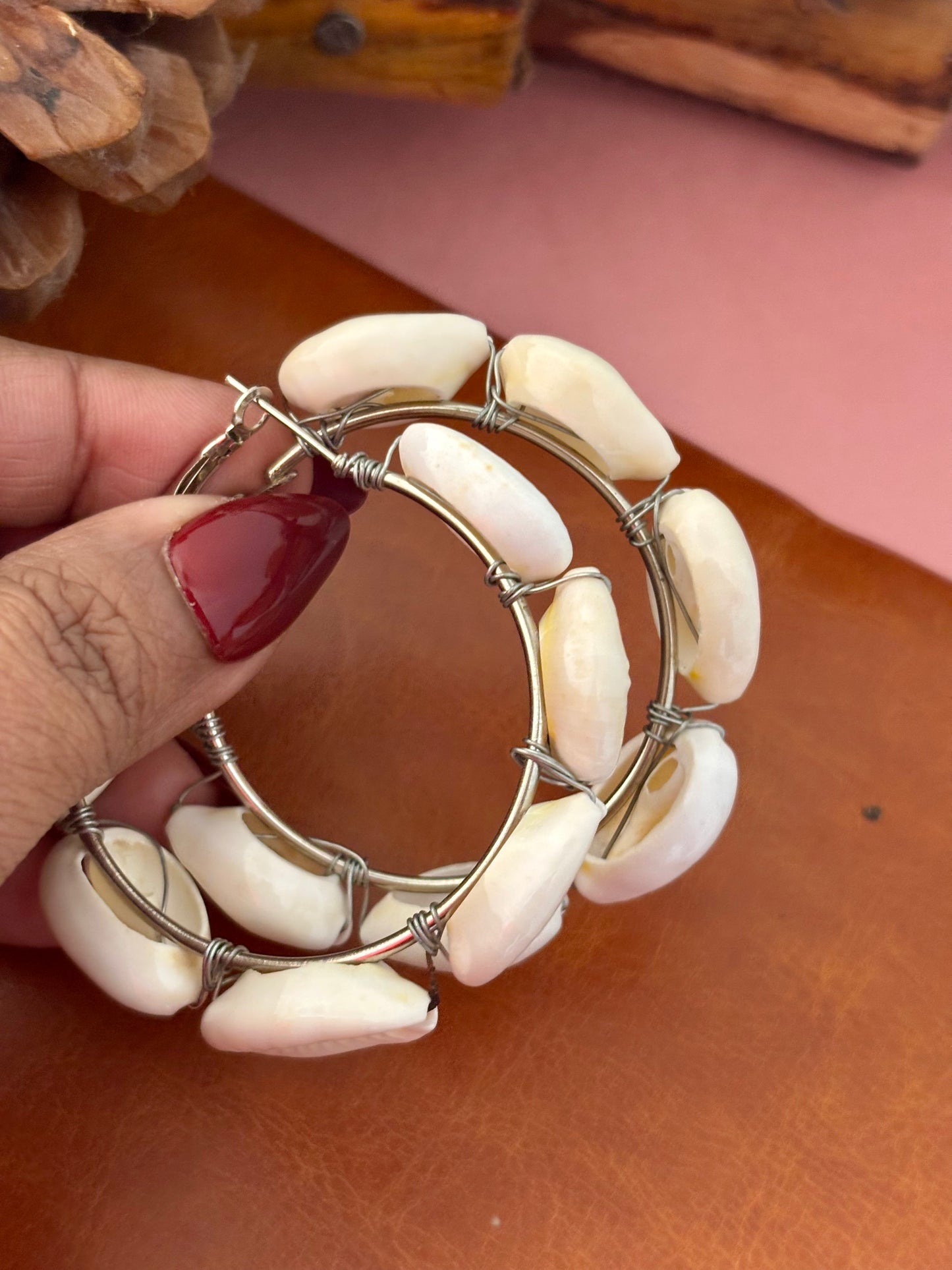 Cowrie Shell Hoop Handmade Earrings