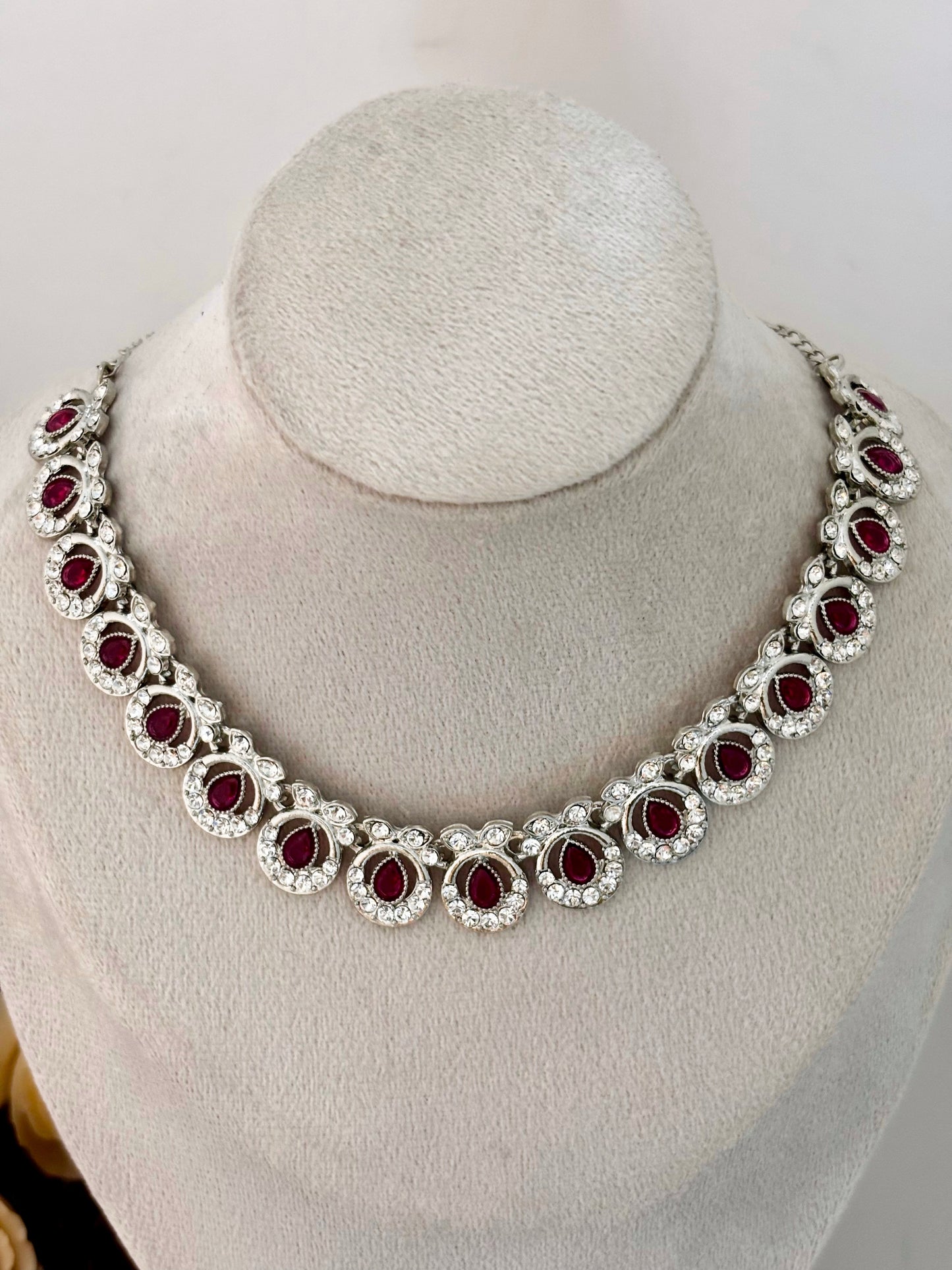 Ruby Drop American Diamond Necklace Set