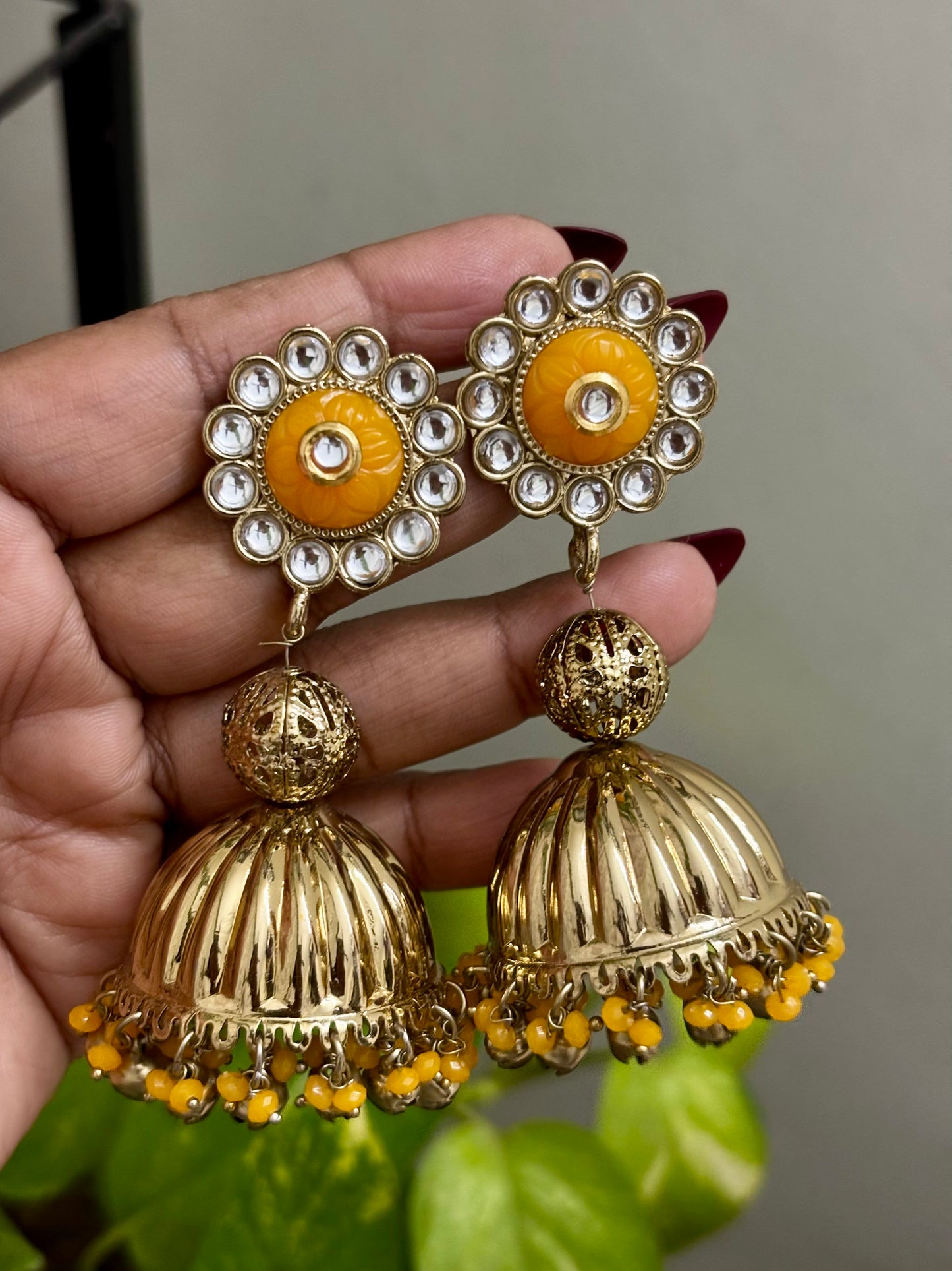 Meher Kundan Wedding and Ethnic Jhumka (Yellow)