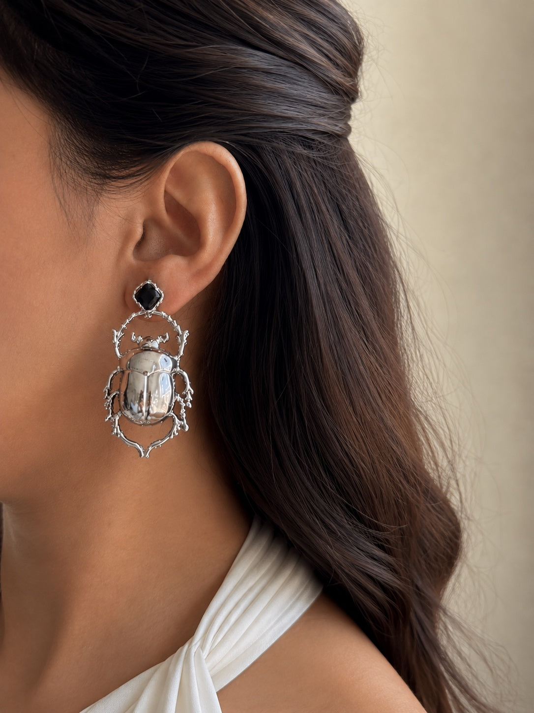 Silver Beetle Muse | Statement Earrings | Insect Inspired