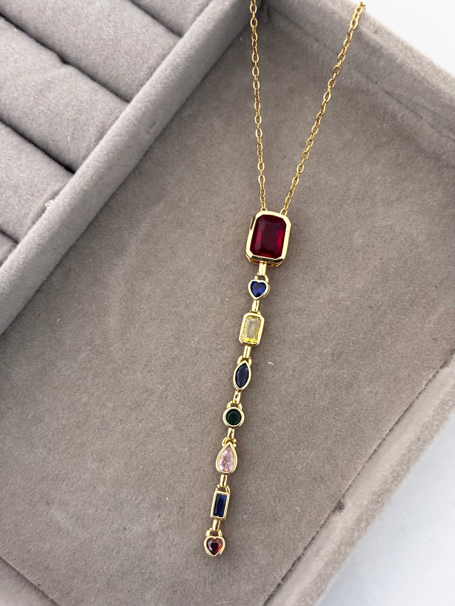 Golden Multicolor Stone Vertical Drop Necklace