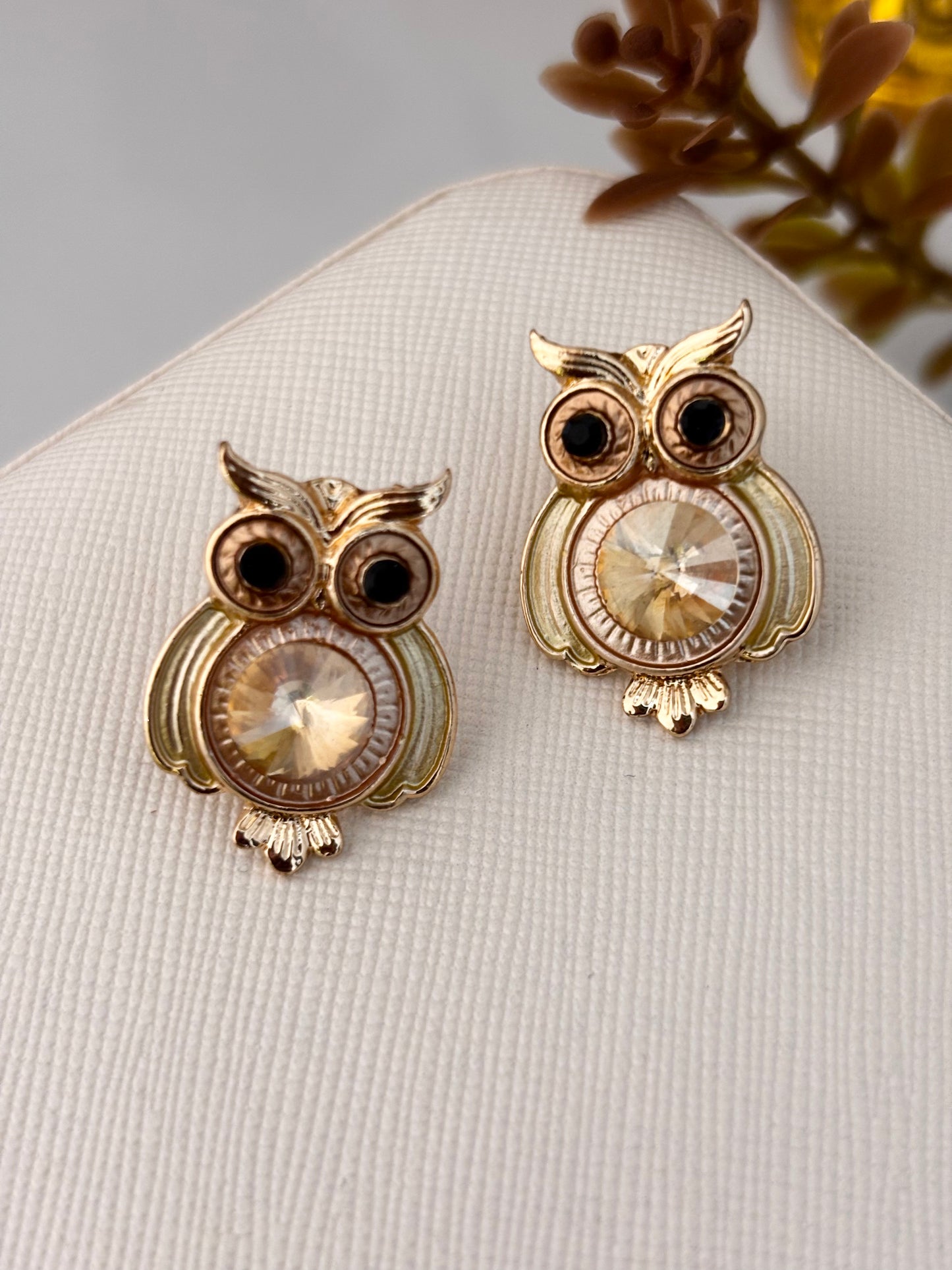 Owl Stud Earrings for Women | Anti-Tarnish Gold Plated Zircon Enamel Earrings India