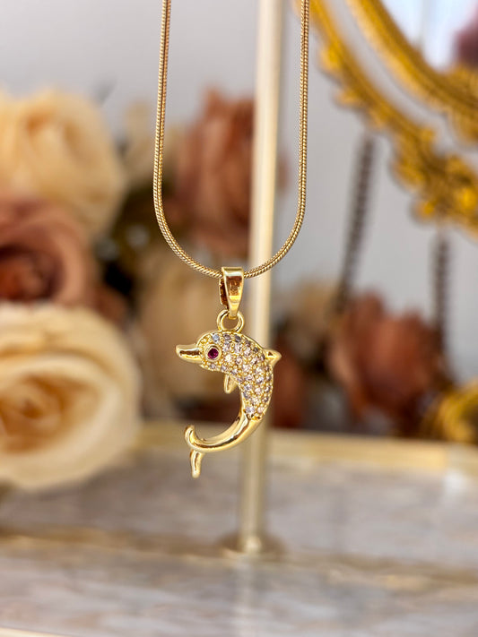 Dazzling Dolphin Zircon Pendant Necklace | Gold Plated Non Tarnish