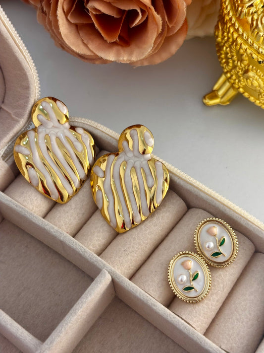 Vanilla Glaze ~ Set of 4 pieces of Earrings | Anti Tarnish Gold Plated