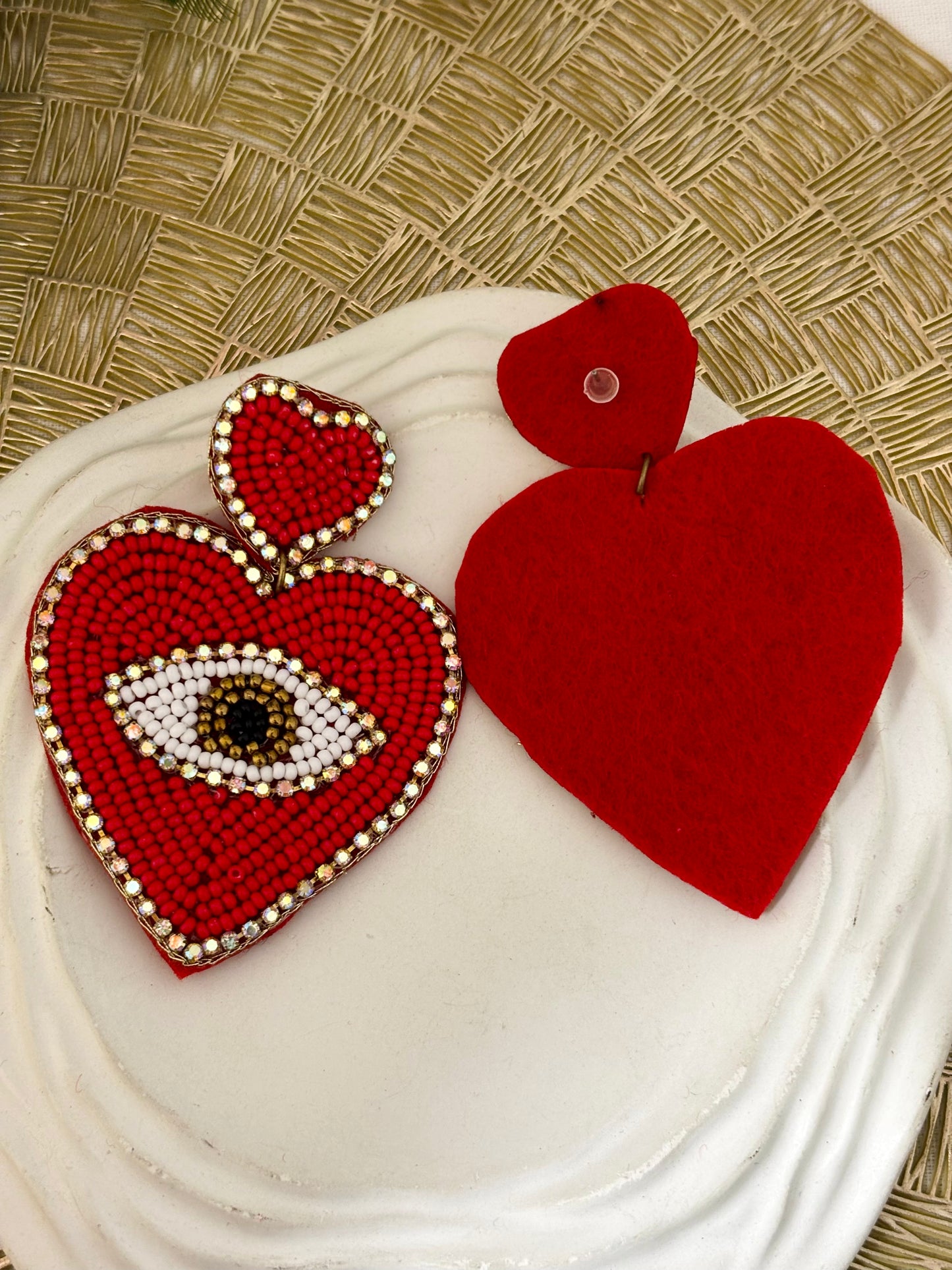 Handmade Red Heart Evil Eye Beaded Earring