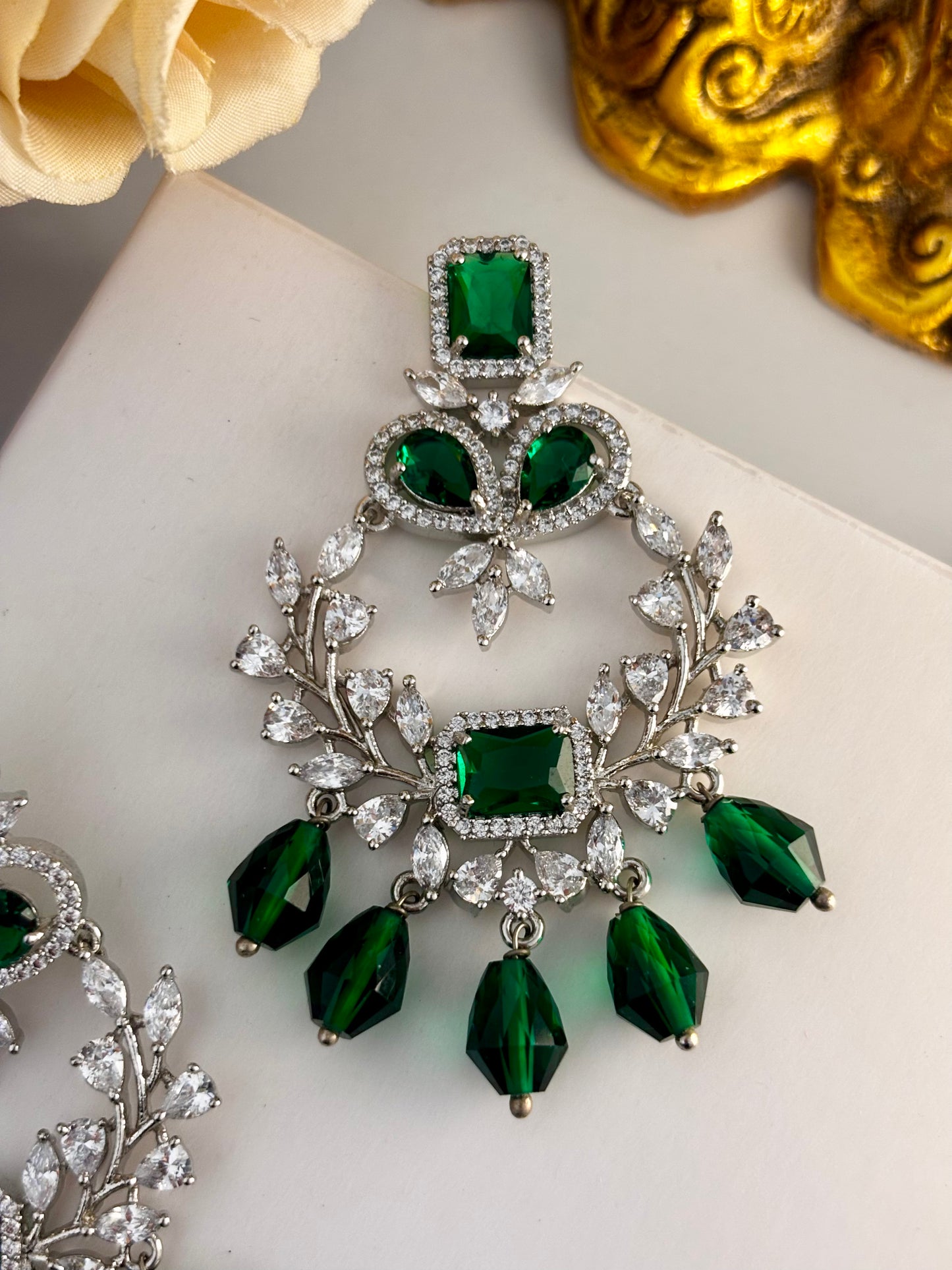 Victorian Style Emerald Green Chandeliers Earrings | Wedding and Party Wear
