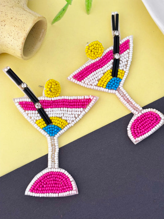 Handmade Cocktail Glass Beaded Statement Earrings