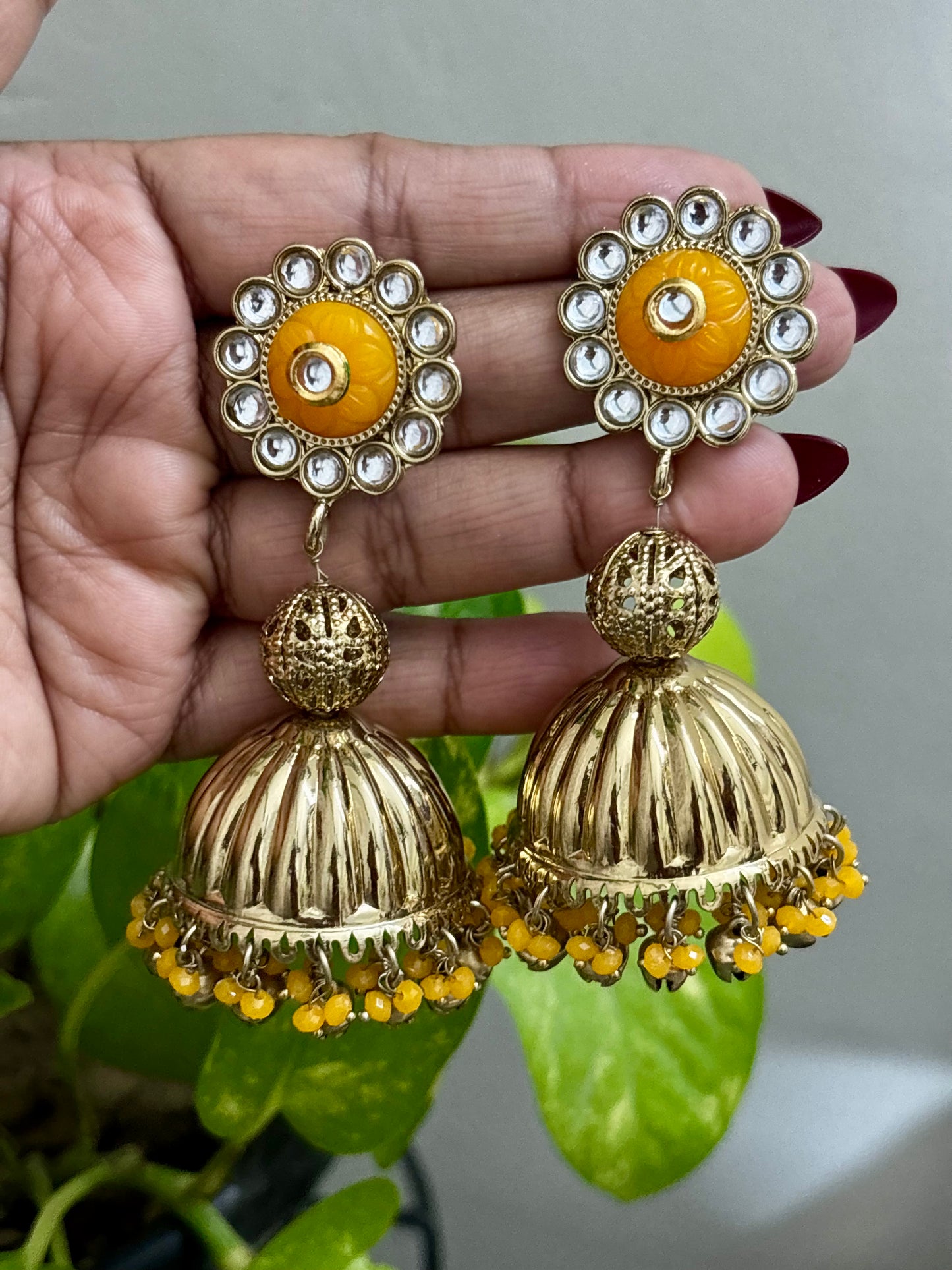 Meher Kundan Wedding and Ethnic Jhumka (Yellow)
