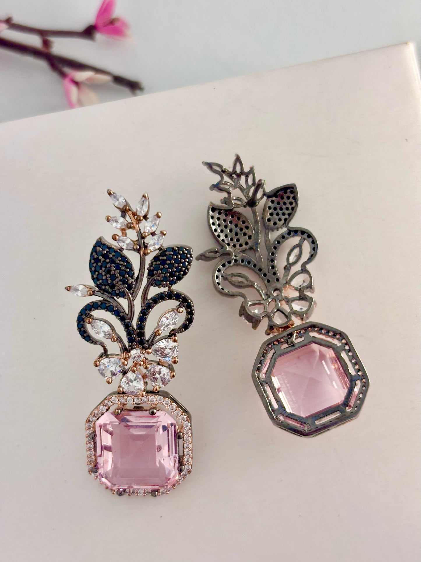 Victorian Style Pink Nano AD Earrings | Wedding & Party Wear