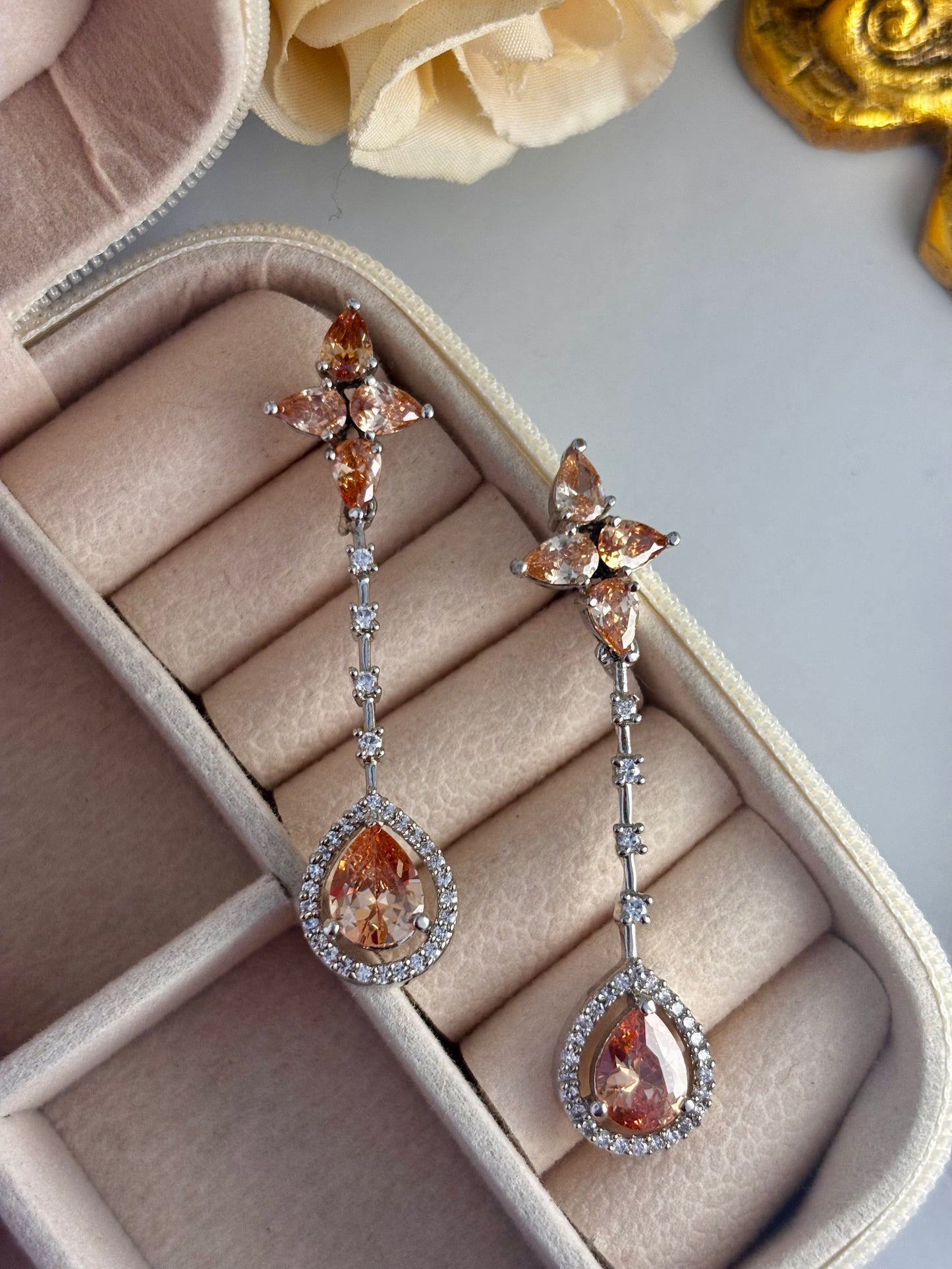 Lyra Orange AD Dangles | Wedding & Party Wear