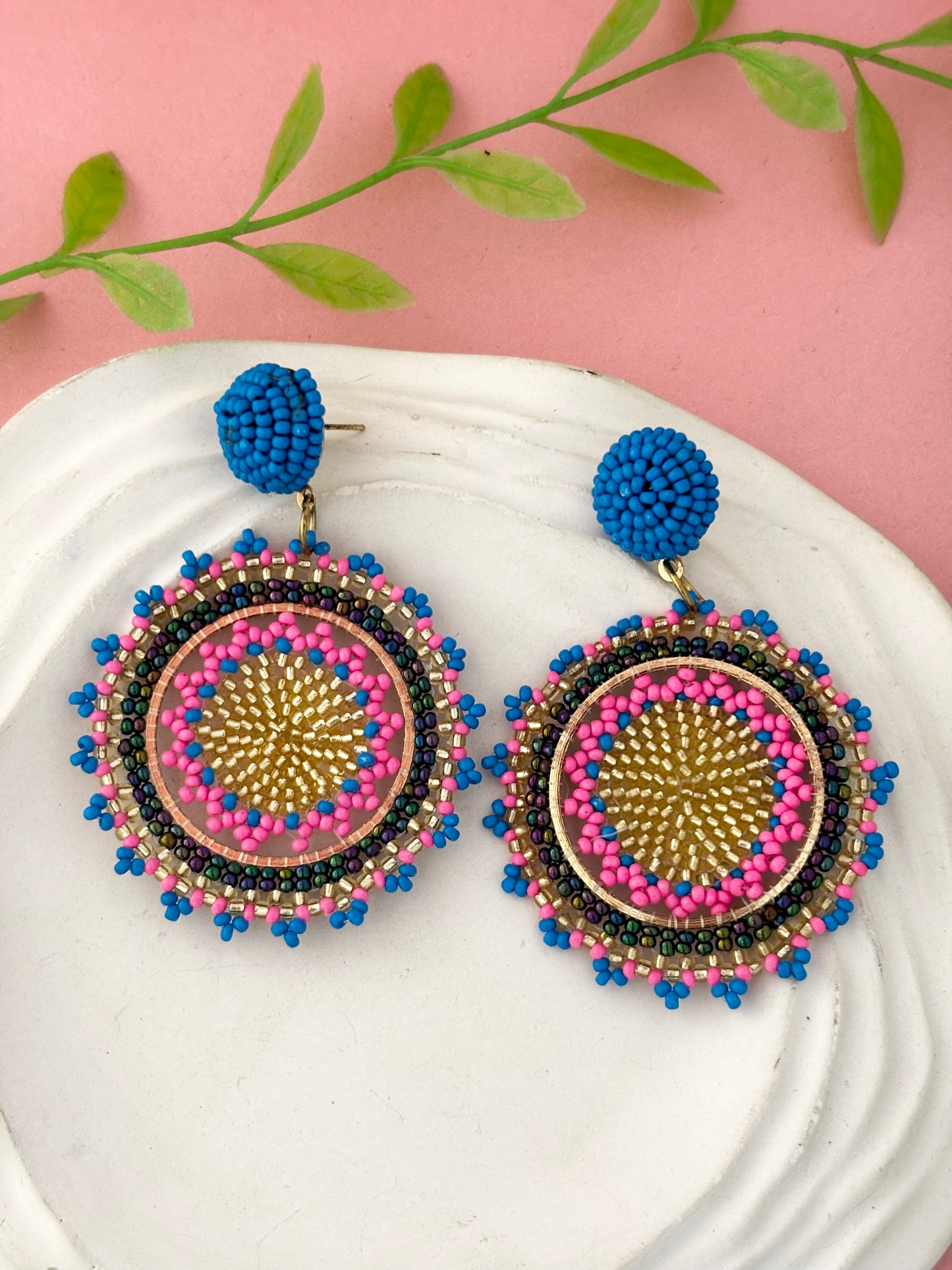 Boho Beaded Circle Handmade Earrings