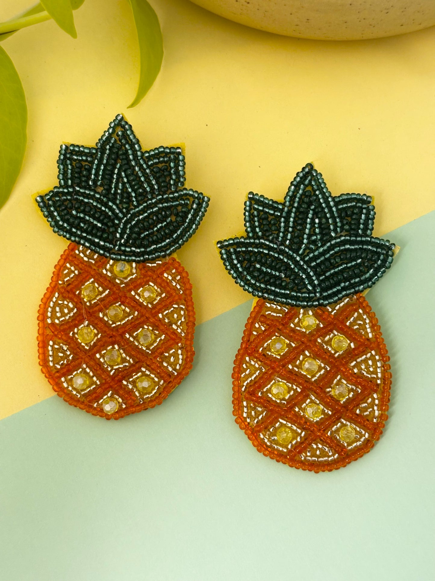 Handmade Beaded Pineapple Statement Earrings