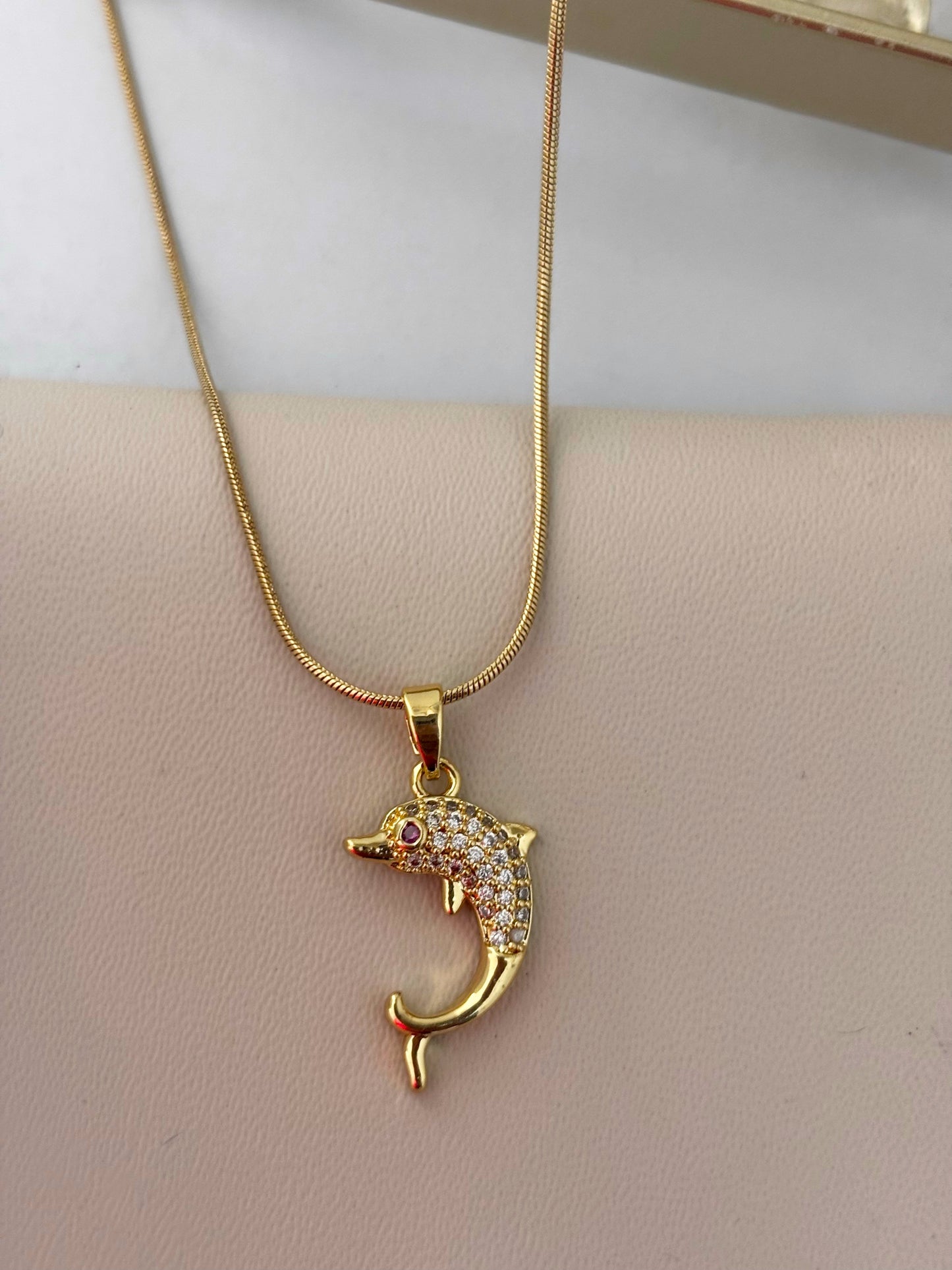 Dazzling Dolphin Zircon Pendant Necklace | Gold Plated Non Tarnish