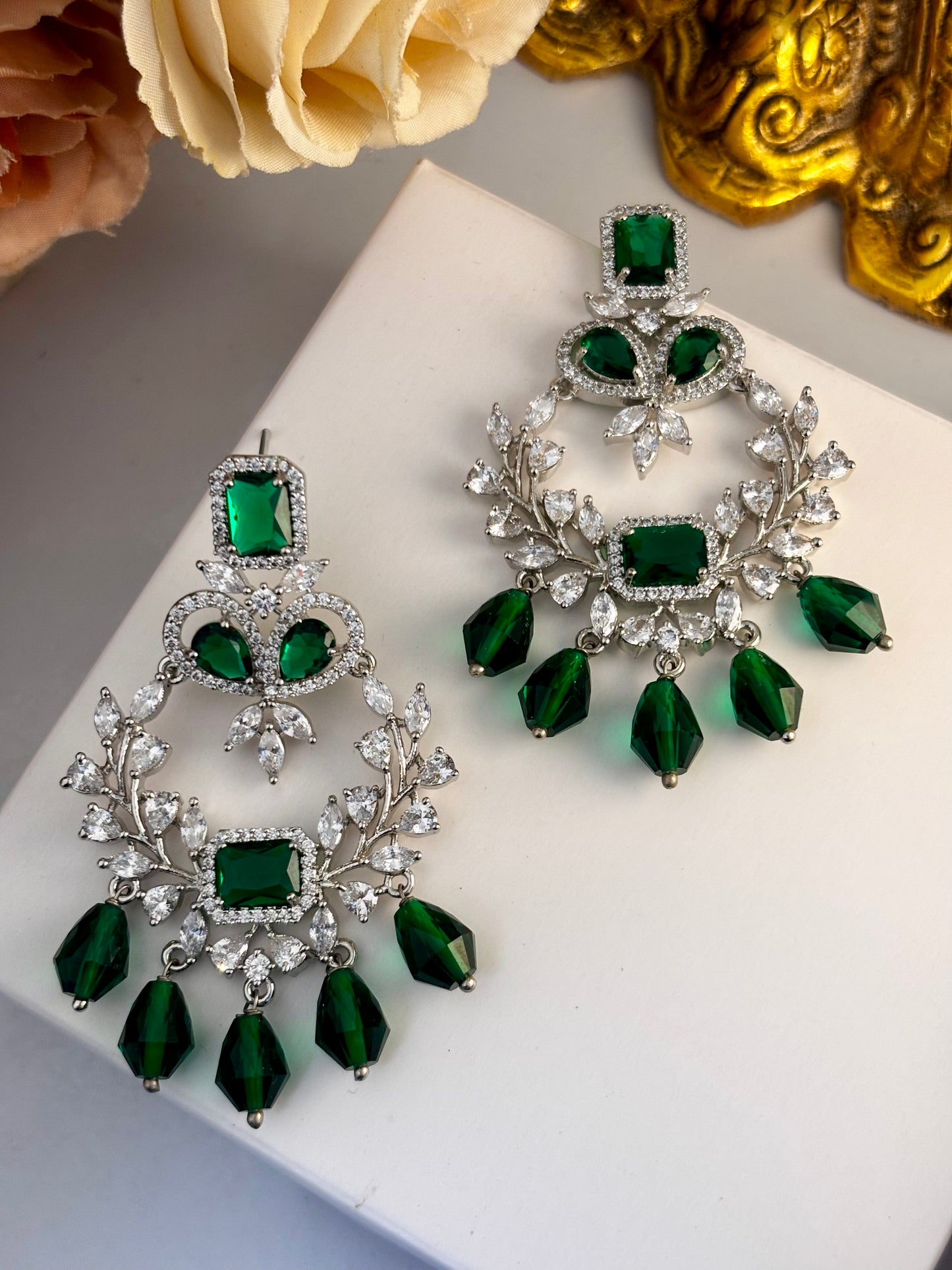 Victorian Style Emerald Green Chandeliers Earrings | Wedding and Party Wear