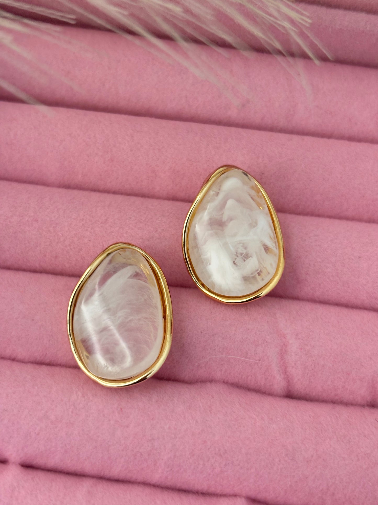 Milky Teardrop Stud Earrings