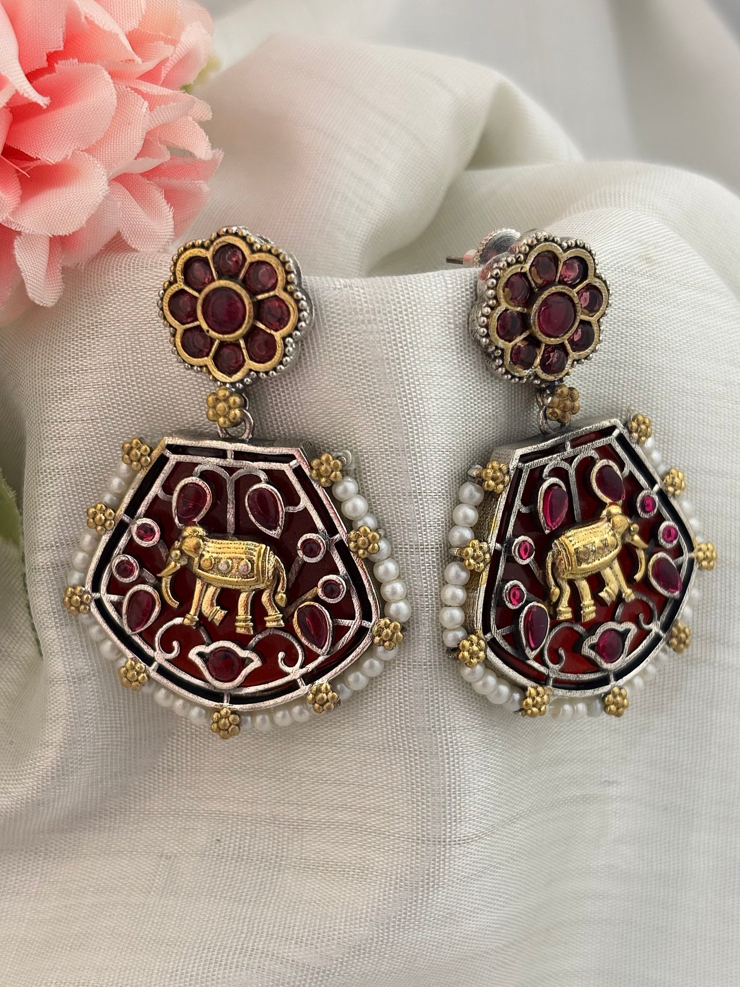 Discover Eliora Jewels’ luxury silver replica gajrani earrings—textured, embossed designs mimicking premium silver for affordable elegance. Shop artisan lookalikes with free shipping!