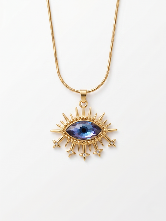 18kt Gold Plated Evil Eye Crystal Necklace