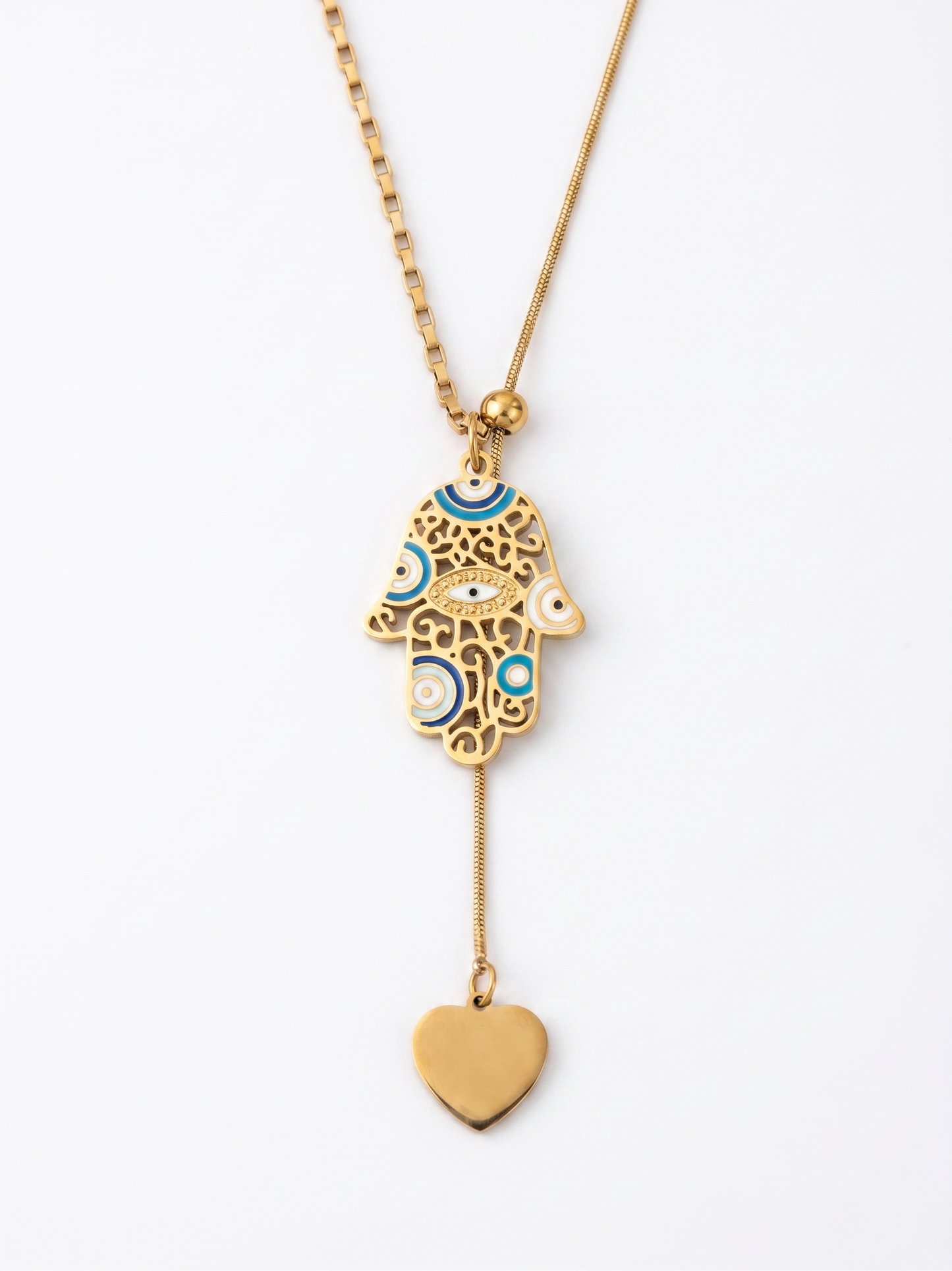 Hamsa Harmony Evil Eye Lariat | Anti Tarnish Protection Necklace