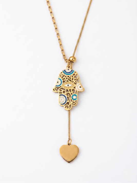 Hamsa Harmony Evil Eye Lariat | Anti Tarnish Protection Necklace