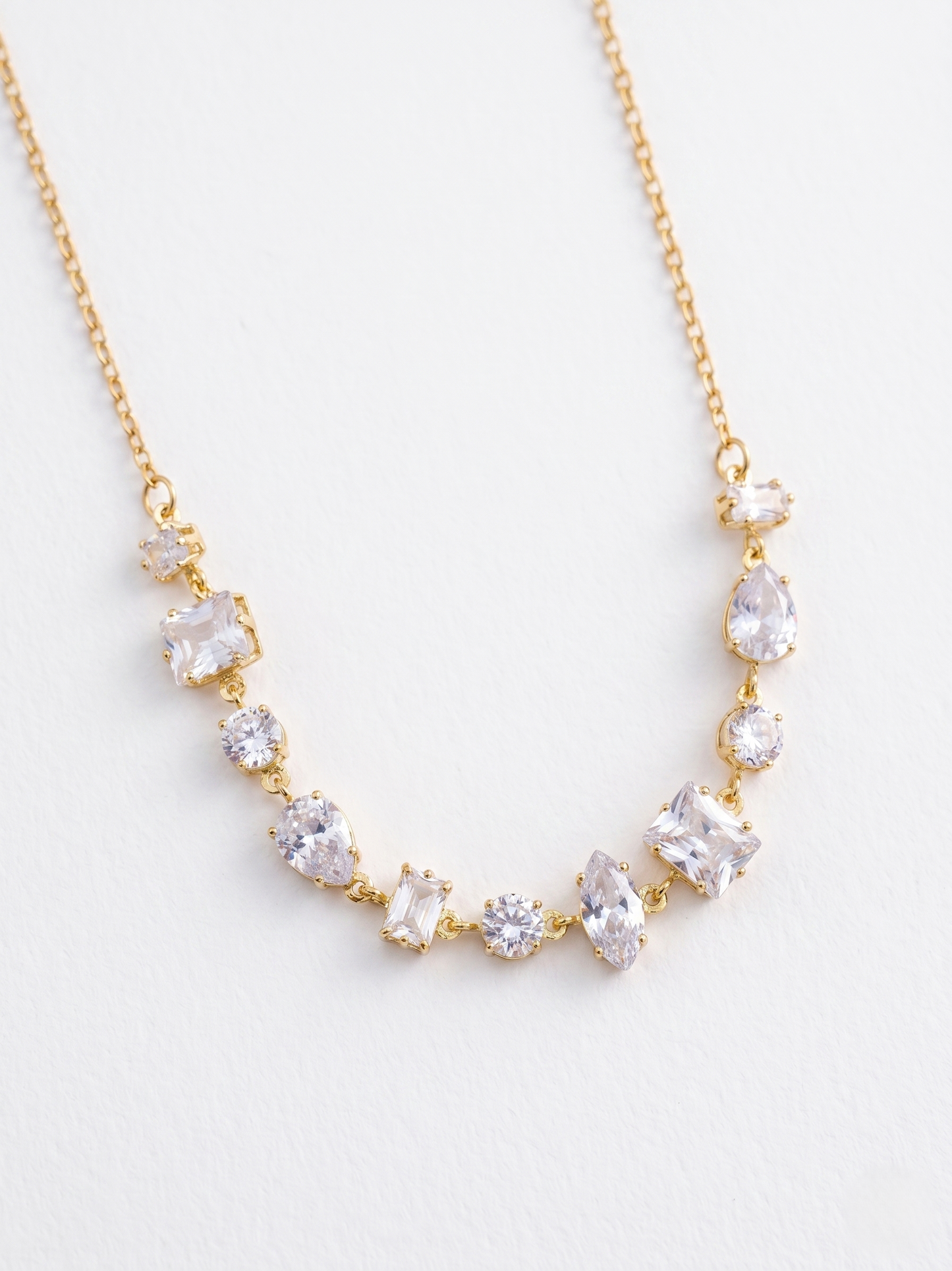 Gold Plated White Crystal Necklace  | Anti Tarnish Brand Inspired